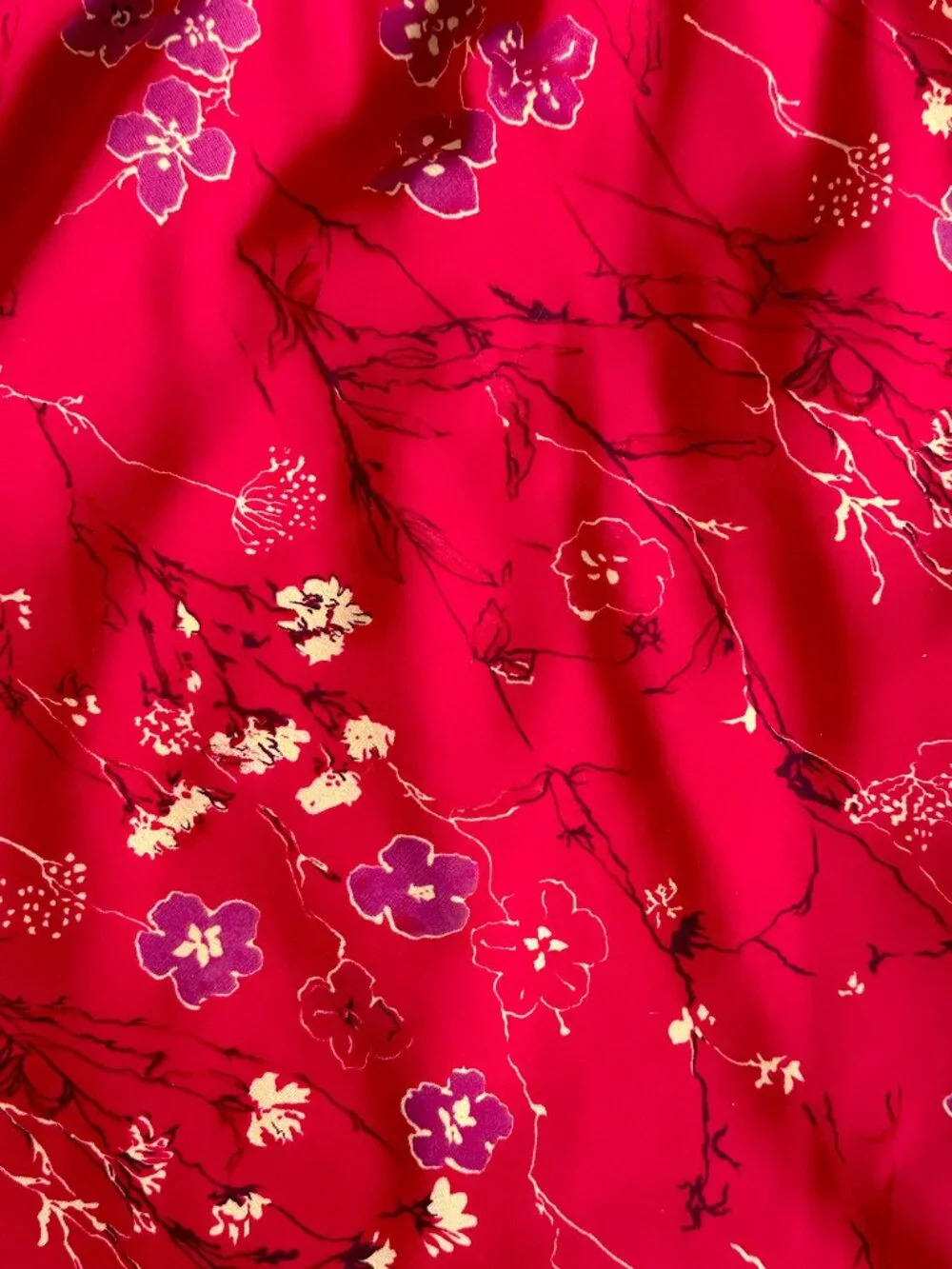 🍒 Vintage Red Floral Slip Skirt Bias Cut Oriental Inspired Midi Y2K Small - Picture 3 of 5